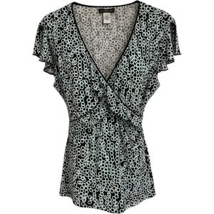J.T.B. Vintage Y2K Womens Geometric Circle Print Flutter Sleeve Tie Back Top L